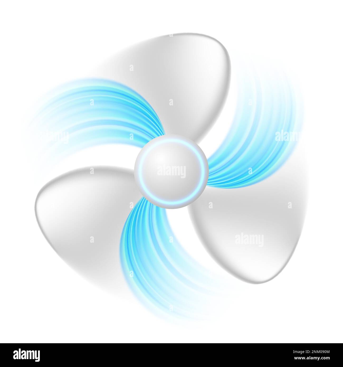 Ventola con correnti d'aria blu isolata su sfondo bianco. Ventilatore refrigerazione, aria condizionata, climatizzazione. Vettore di ventilazione dell'aria Illustrazione Vettoriale