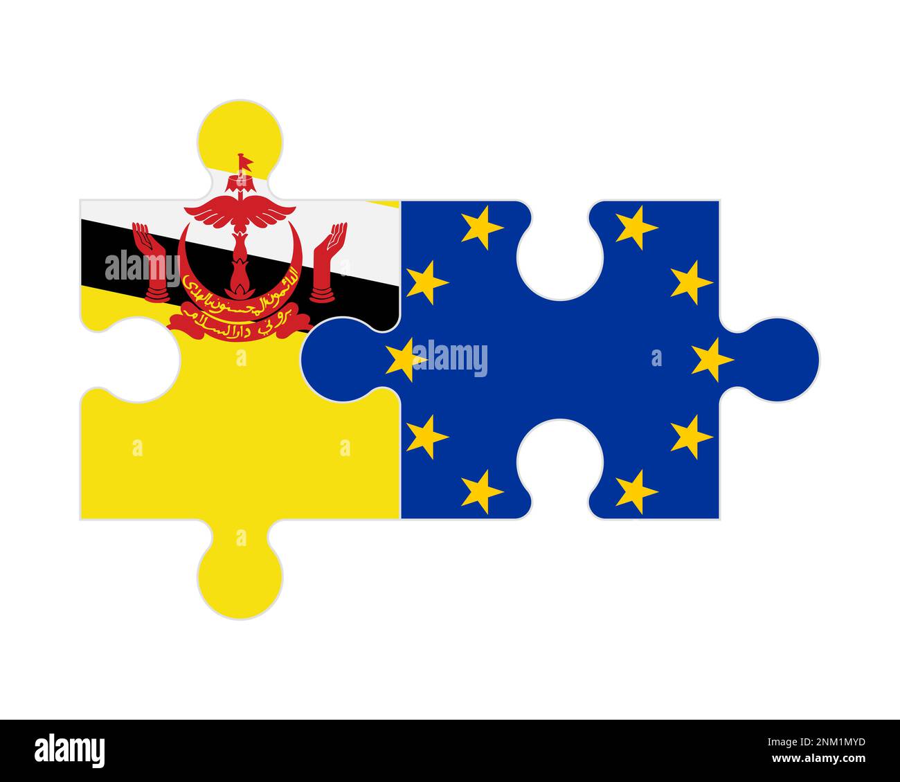 Puzzle connesso di bandiere del Brunei e dell'Unione europea, vettore Illustrazione Vettoriale