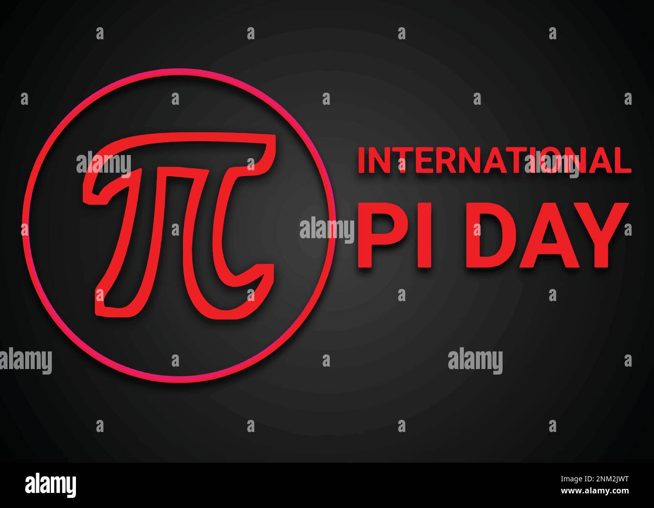 Rosso brillante International Pi Day con simbolo Pi su sfondo nero brillante. Elemento di design per striscioni e poster., illustrazione vettoriale Illustrazione Vettoriale