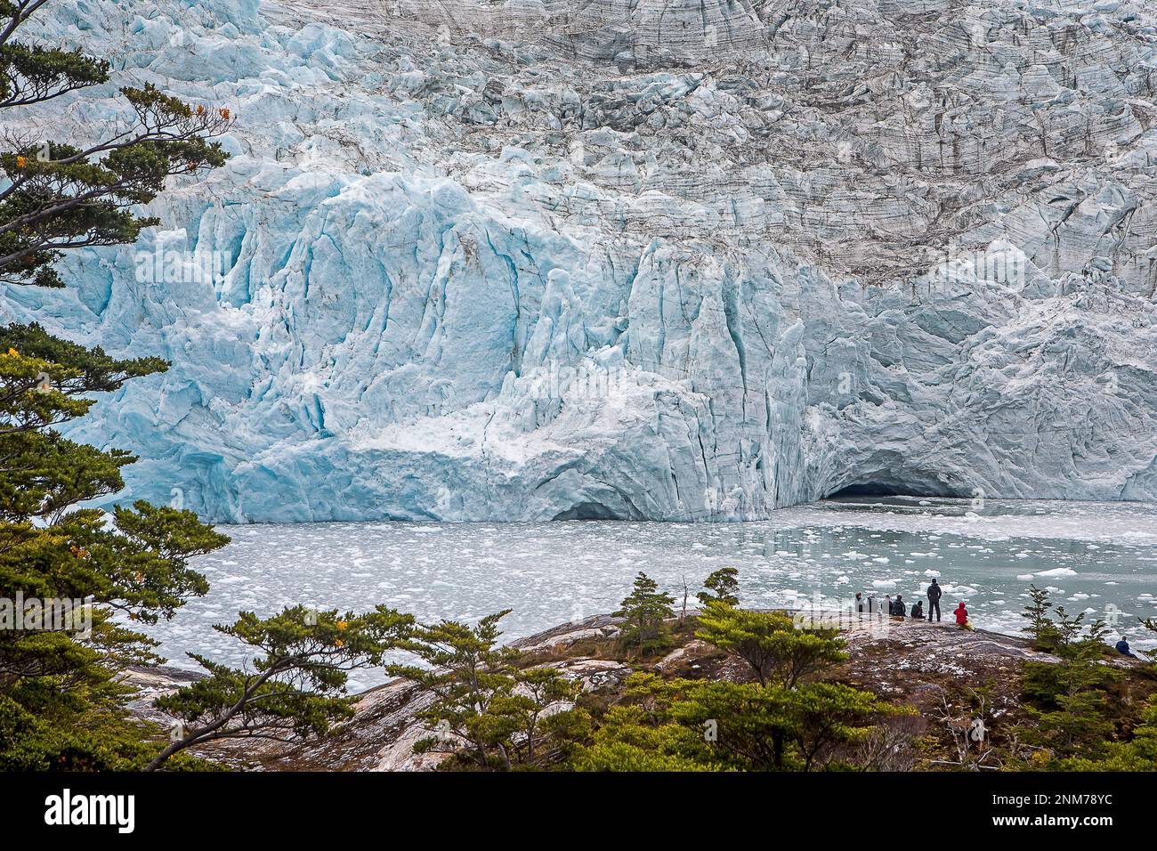 I turisti, Pía ghiacciaio, il Canale di Beagle (ramo di nord-ovest), PN Alberto De Agostini, Tierra del Fuego, Patagonia, Cile Foto Stock