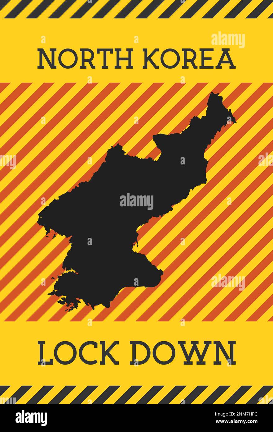 Cartello di blocco Corea del Nord. Icona gialla di pericolo pandemico. Illustrazione vettoriale. Illustrazione Vettoriale