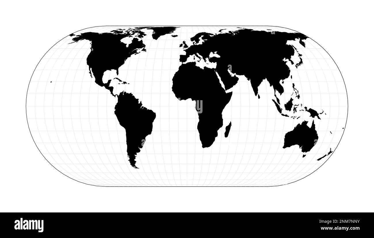 Mappa astratta del mondo. Proiezione Eckert IV. Pianifica la mappa geografica del mondo con le linee di graticlue. Illustrazione vettoriale. Illustrazione Vettoriale