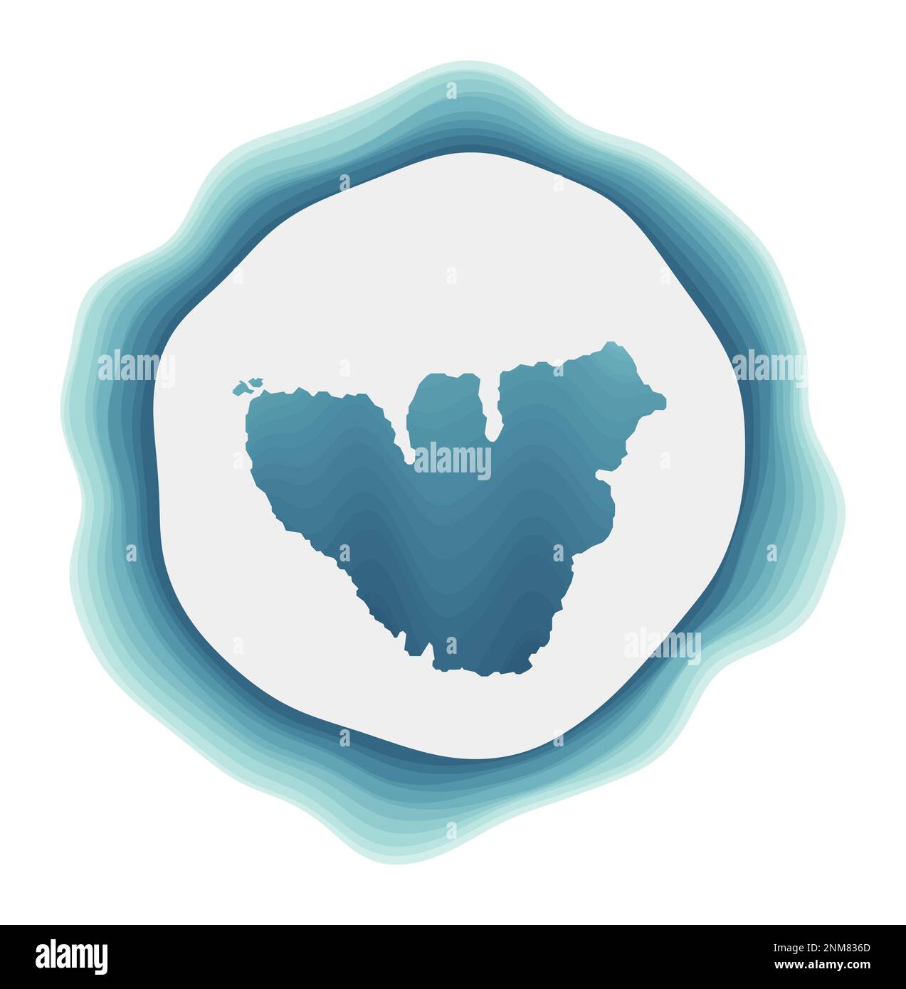 Logo Moorea. Distintivo dell'isola. Segno circolare a strati intorno alla forma del bordo Moorea. Illustrazione vettoriale trendy. Illustrazione Vettoriale