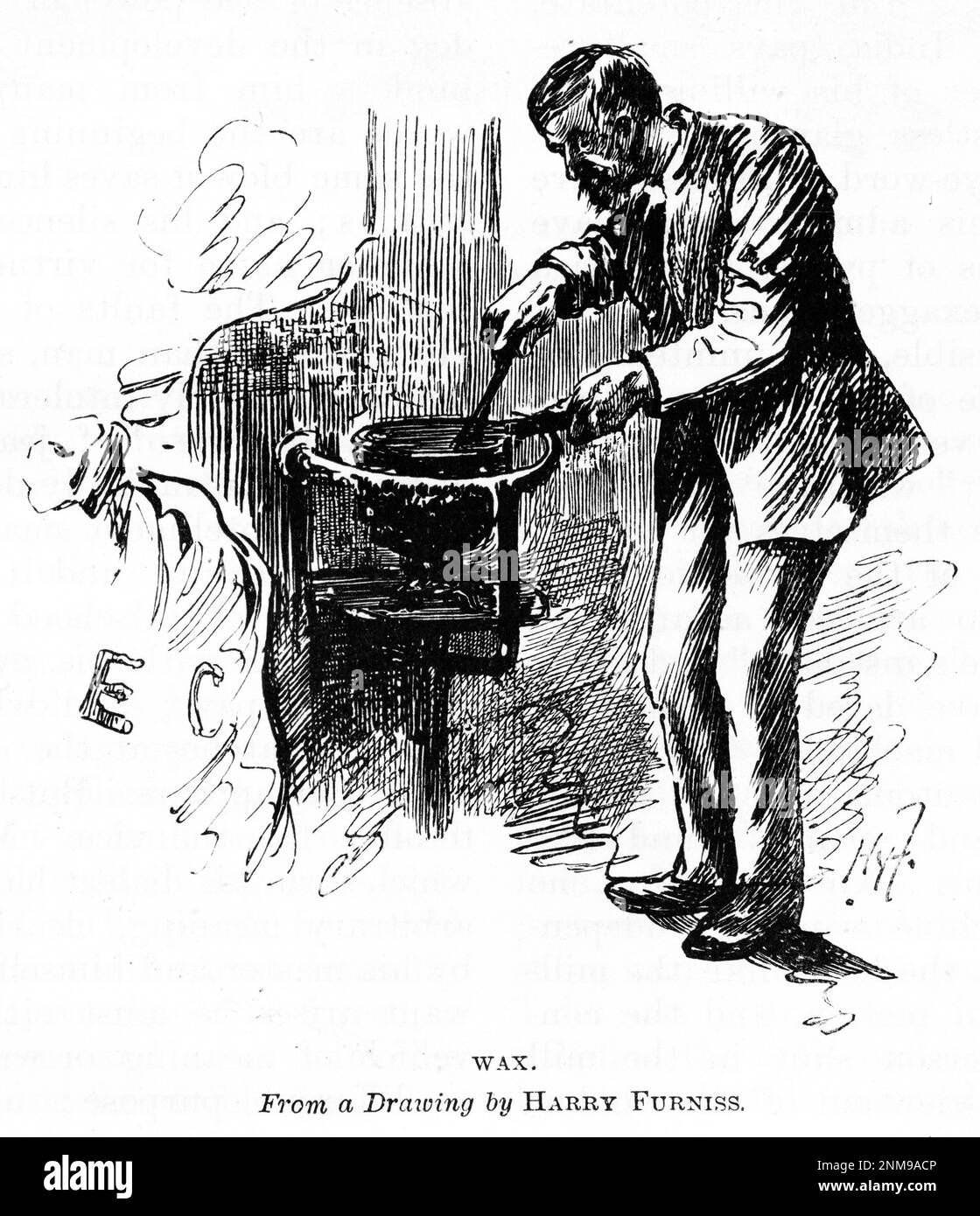 Incisione di una cera di fusione dell'uomo sulla stufa, Inghilterra, circa 1880 Foto Stock
