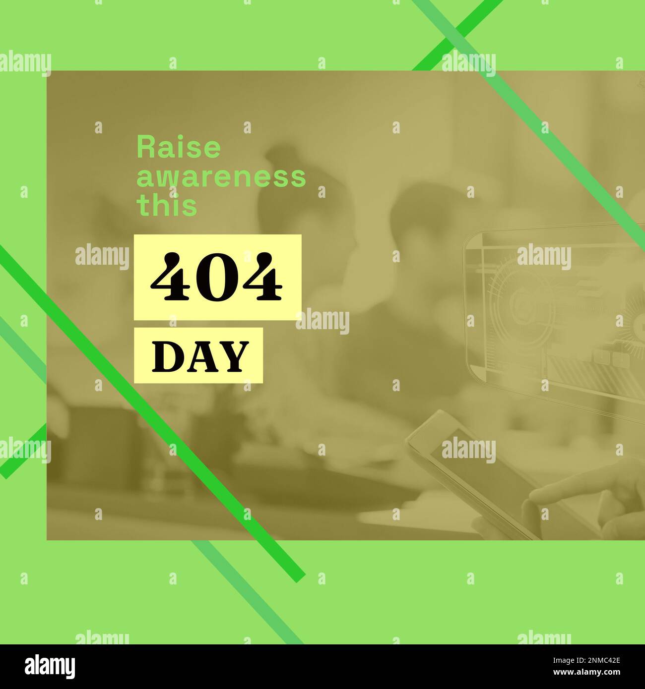 Composizione di sensibilizzazione questo testo di 404 giorni su diverse persone su sfondo verde Foto Stock