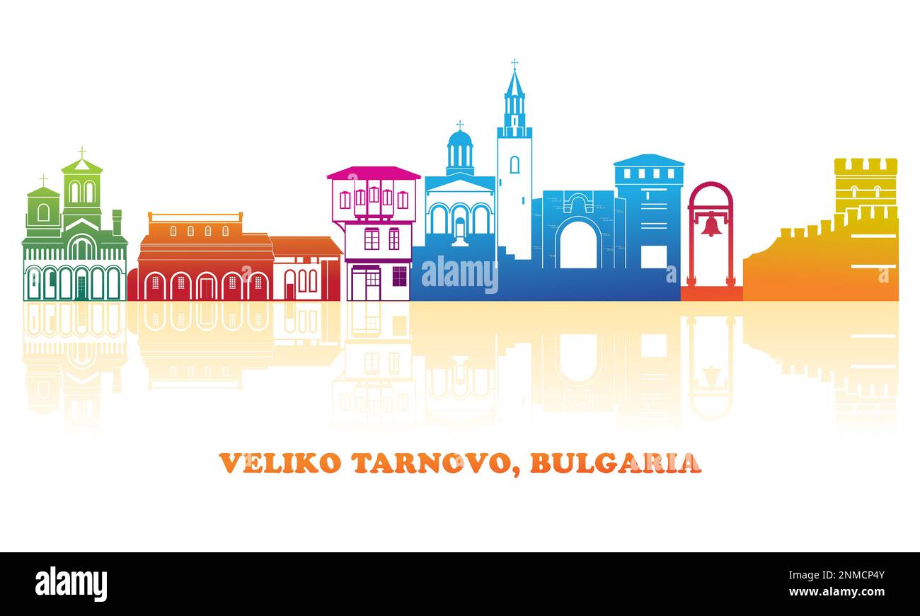 Panorama colorato della città di Veliko Tarnovo, Bulgaria - illustrazione vettoriale Illustrazione Vettoriale