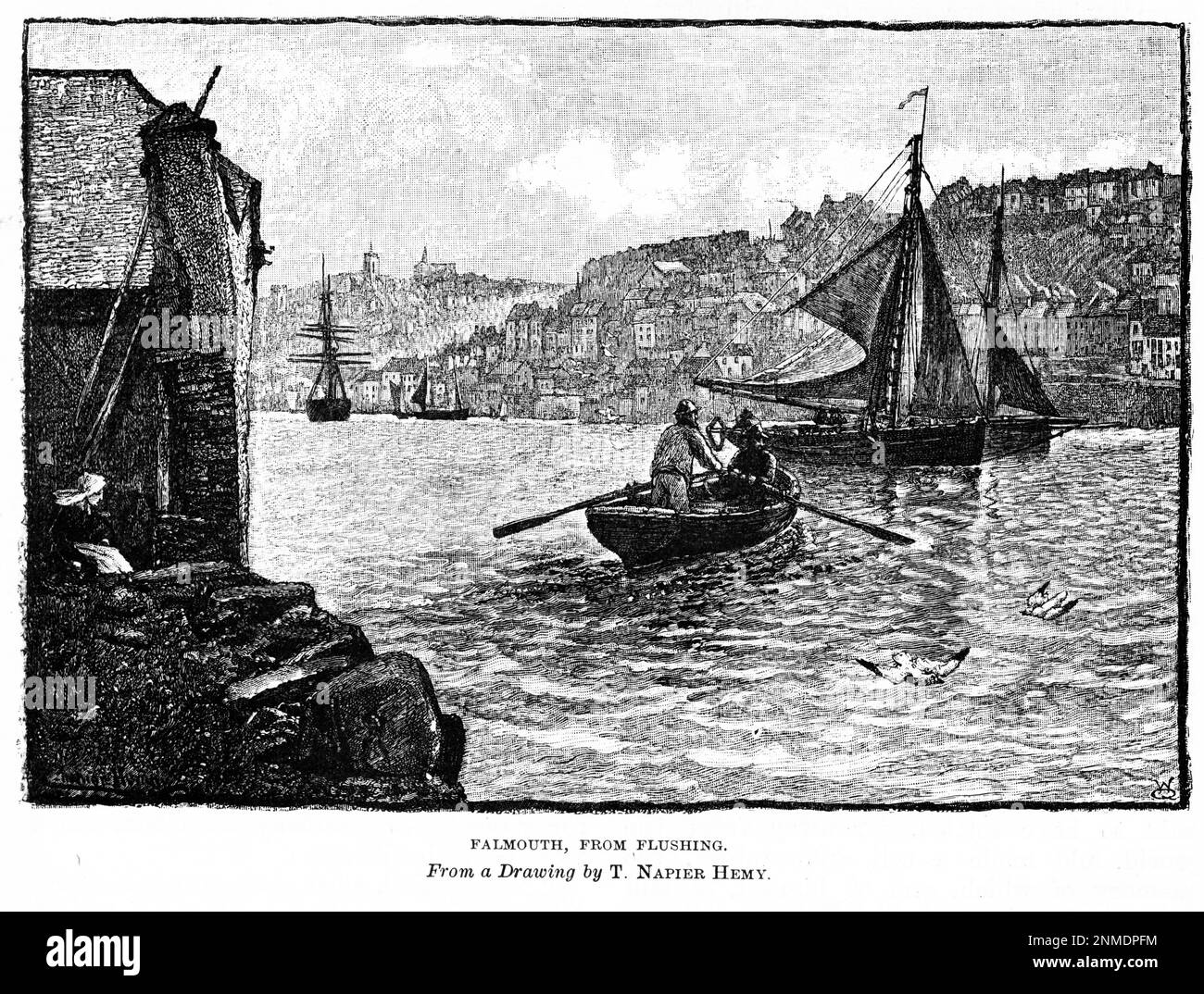 Incisione di una vista di Falmouth, da Flushing, Inghilterra, circa 1880 Foto Stock