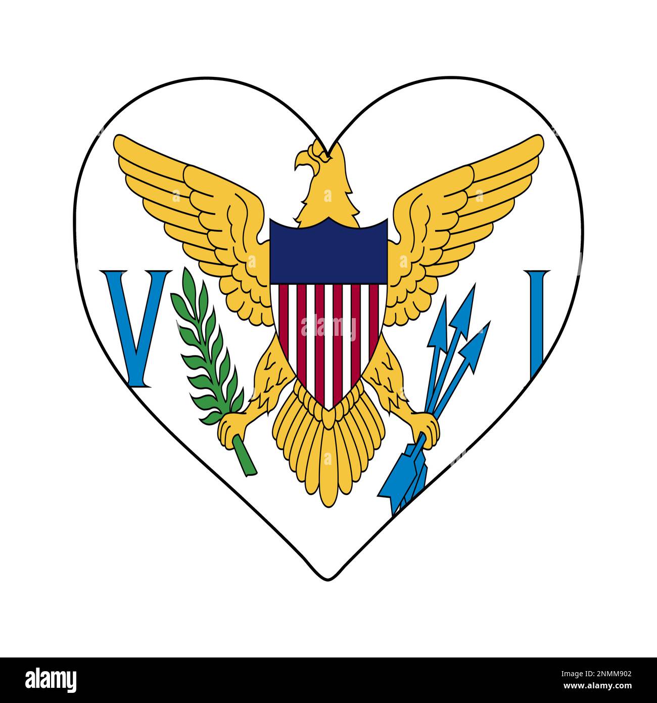 STATI UNITI Isole Vergini Heart Shape Flag. Amore Stati Uniti Isole Vergini. Visitare il sito Web U.S. Isole Vergini. Caraibi. America Latina. Grafico dell'illustrazione vettoriale Illustrazione Vettoriale