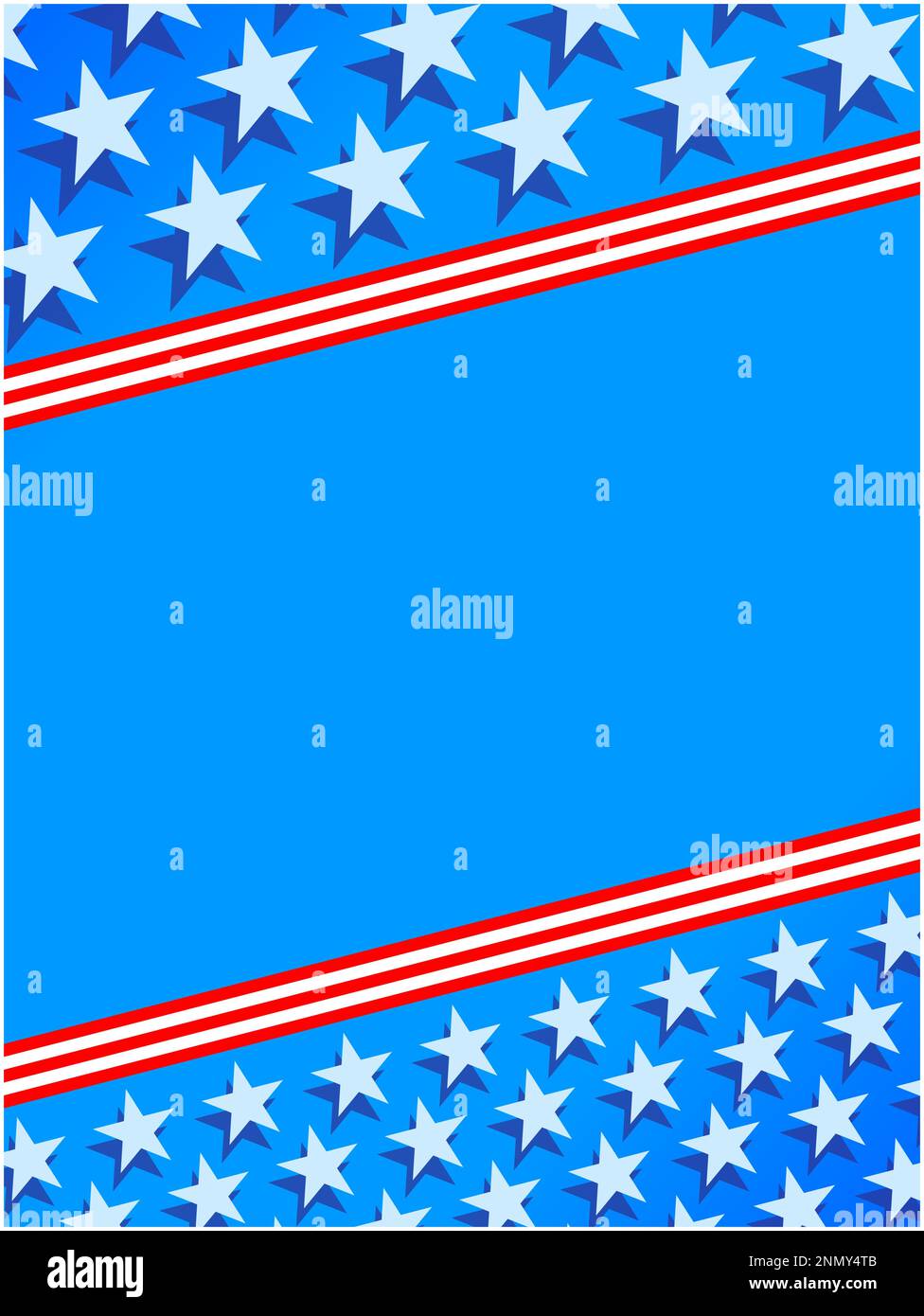 Simboli della bandiera degli Stati Uniti cornice patriottica di bordo su sfondo blu con spazio di copia per il testo. Illustrazione Vettoriale