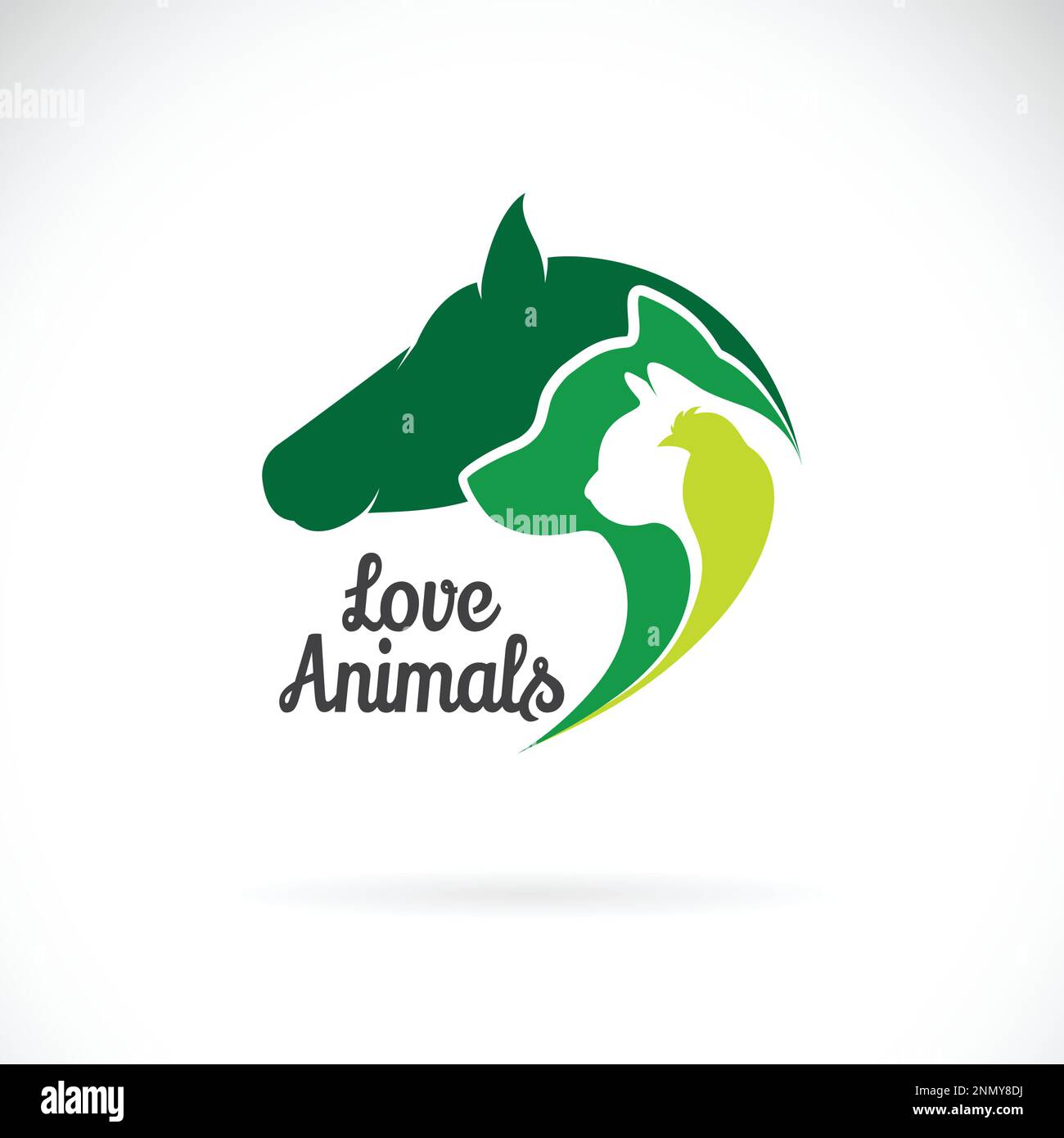 Gruppo vettoriale di animali - cane, cavallo, gatto, pappagallo, isolato su sfondo bianco, facile illustrazione vettoriale a strati modificabile. Illustrazione Vettoriale