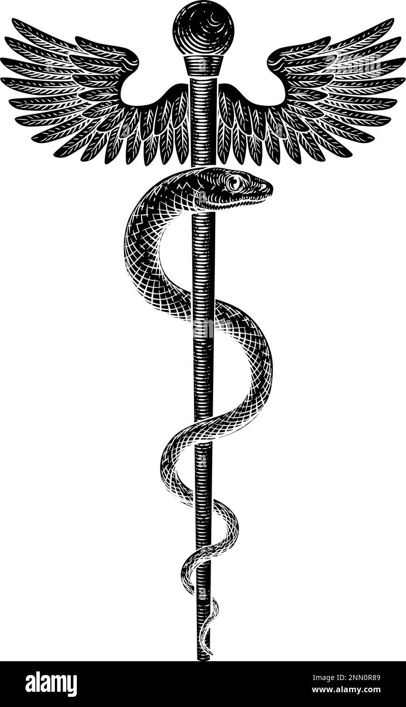 Rod of Asclepius simbolo del serpente medico d'epoca Illustrazione Vettoriale