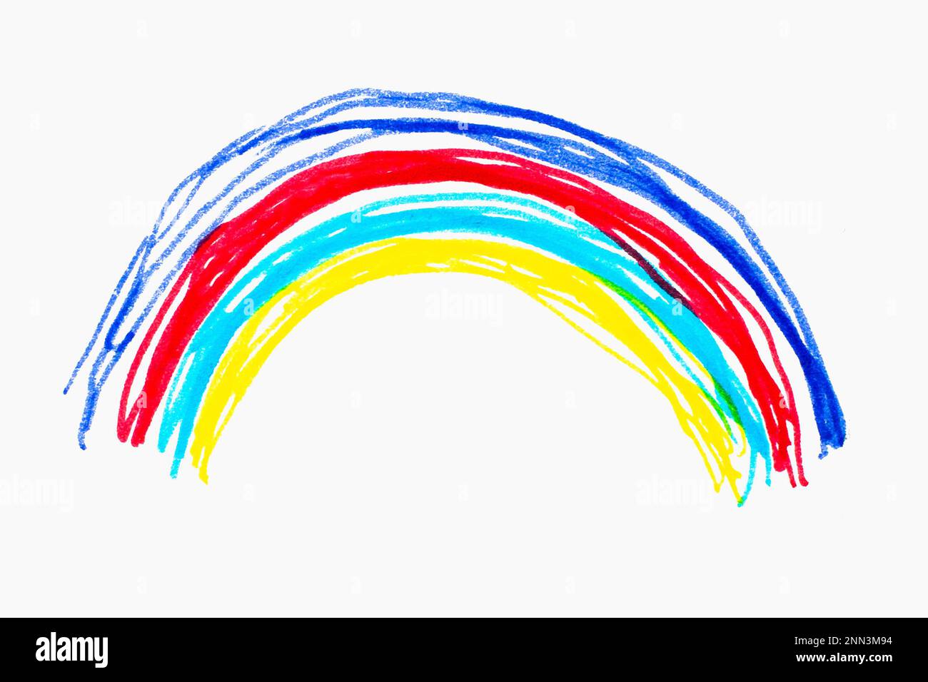 Disegno dei bambini. Arcobaleno. Su sfondo bianco. Foto Stock
