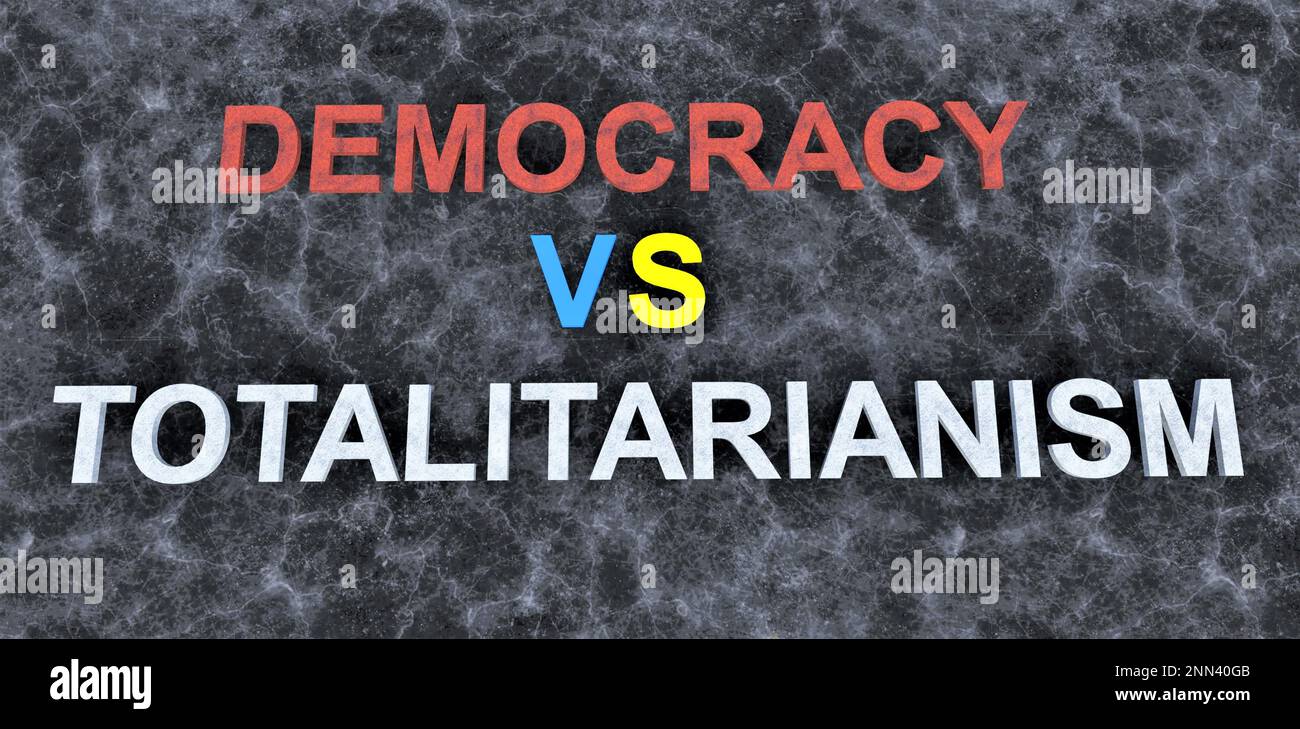 Democrazia o autocrazia. I cubi formano le parole democrazia o Autocracyr. Concetto di scelta della democrazia o dell'autocrazia Foto Stock