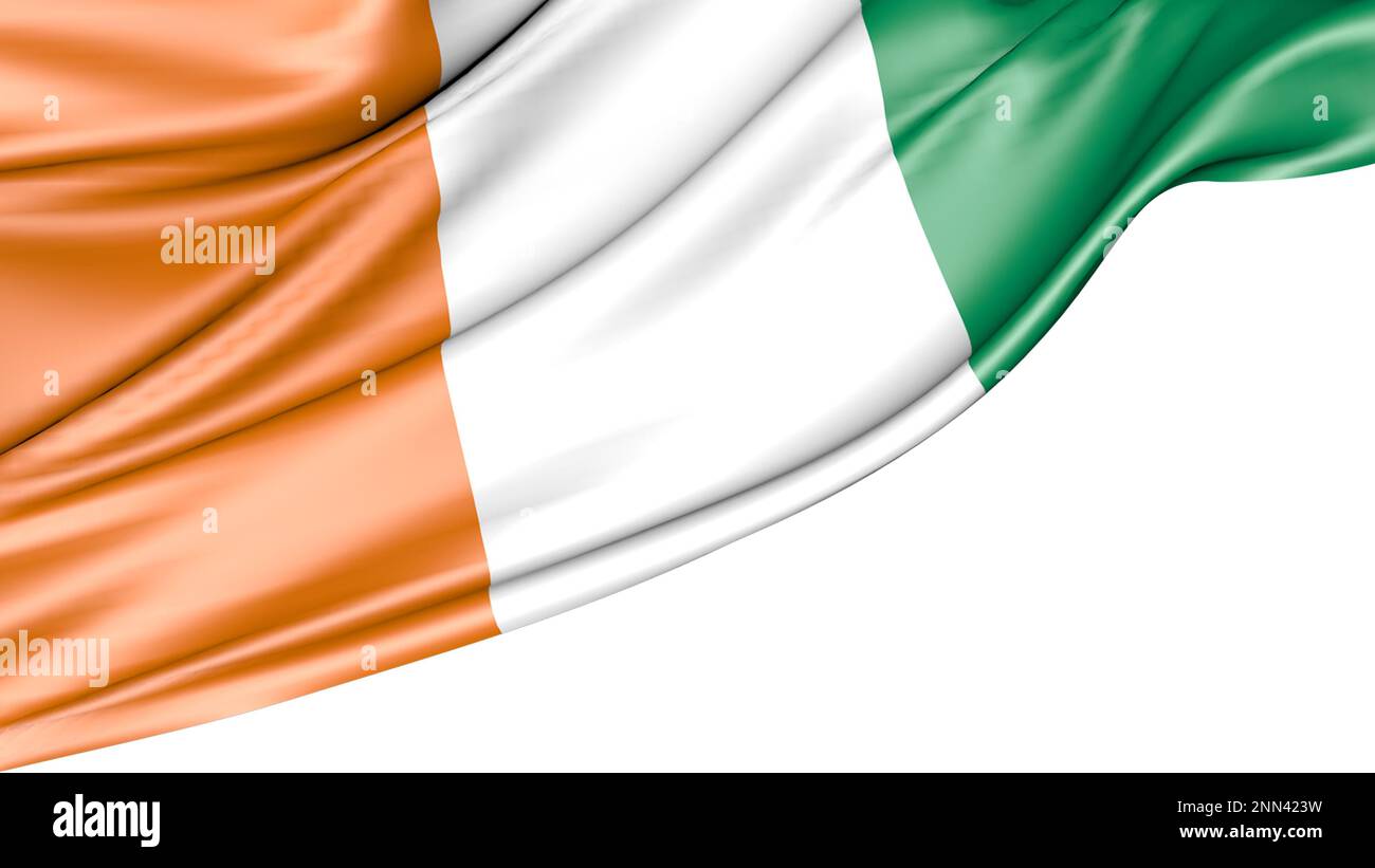 Bandiera della Costa d'Avorio isolata su sfondo bianco, 3D Illustrazione Foto Stock