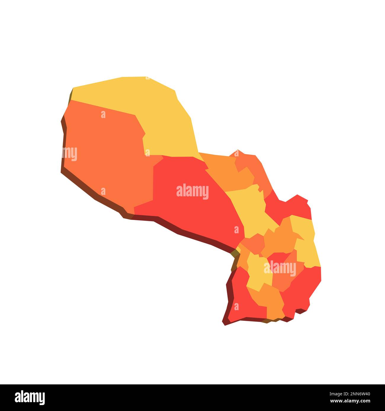 Mappa politica del Paraguay delle divisioni amministrative - dipartimenti e distretto della capitale. Mappa con etichette. Illustrazione Vettoriale