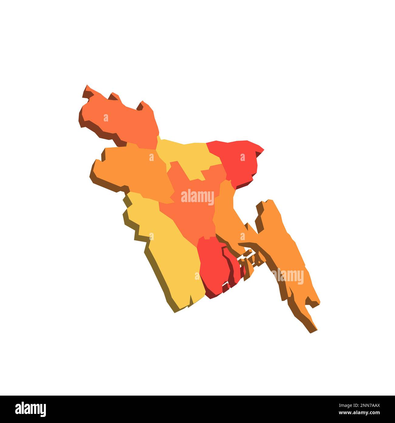 Bangladesh mappa politica delle divisioni amministrative - divisioni. Mappa con etichette. Illustrazione Vettoriale