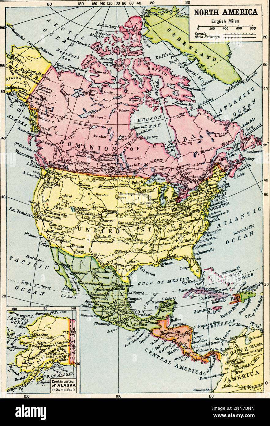 Una mappa del Nord America, c1922. Una mappa 1920s del Nord America. Foto Stock