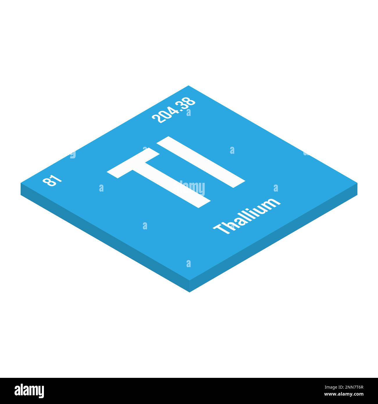 Tallio, Tl, elemento tavola periodica con nome, simbolo, numero atomico e peso. Metallo post-transizione con vari usi industriali, come in alcuni tipi di imaging medicale e come componente in alcuni tipi di vetro. Illustrazione Vettoriale