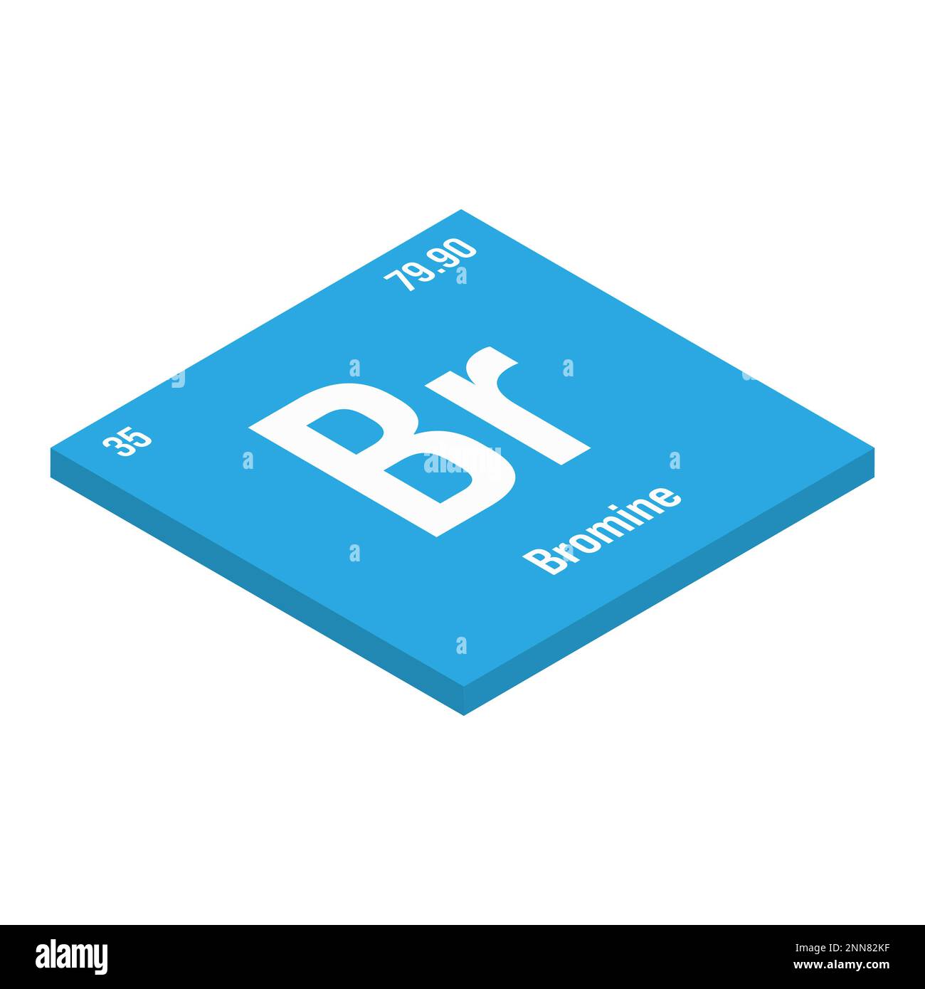 Bromo, Br, elemento periodico della tabella con nome, simbolo, numero atomico e peso. Alogeno con vari usi industriali, come ritardanti di fiamma, purificazione dell'acqua, e come fumigante in agricoltura. Illustrazione Vettoriale