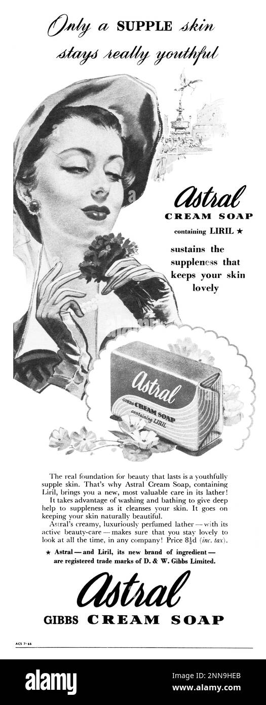 1950 pubblicità britannica per Astral Gibbs Cream sapone. Foto Stock