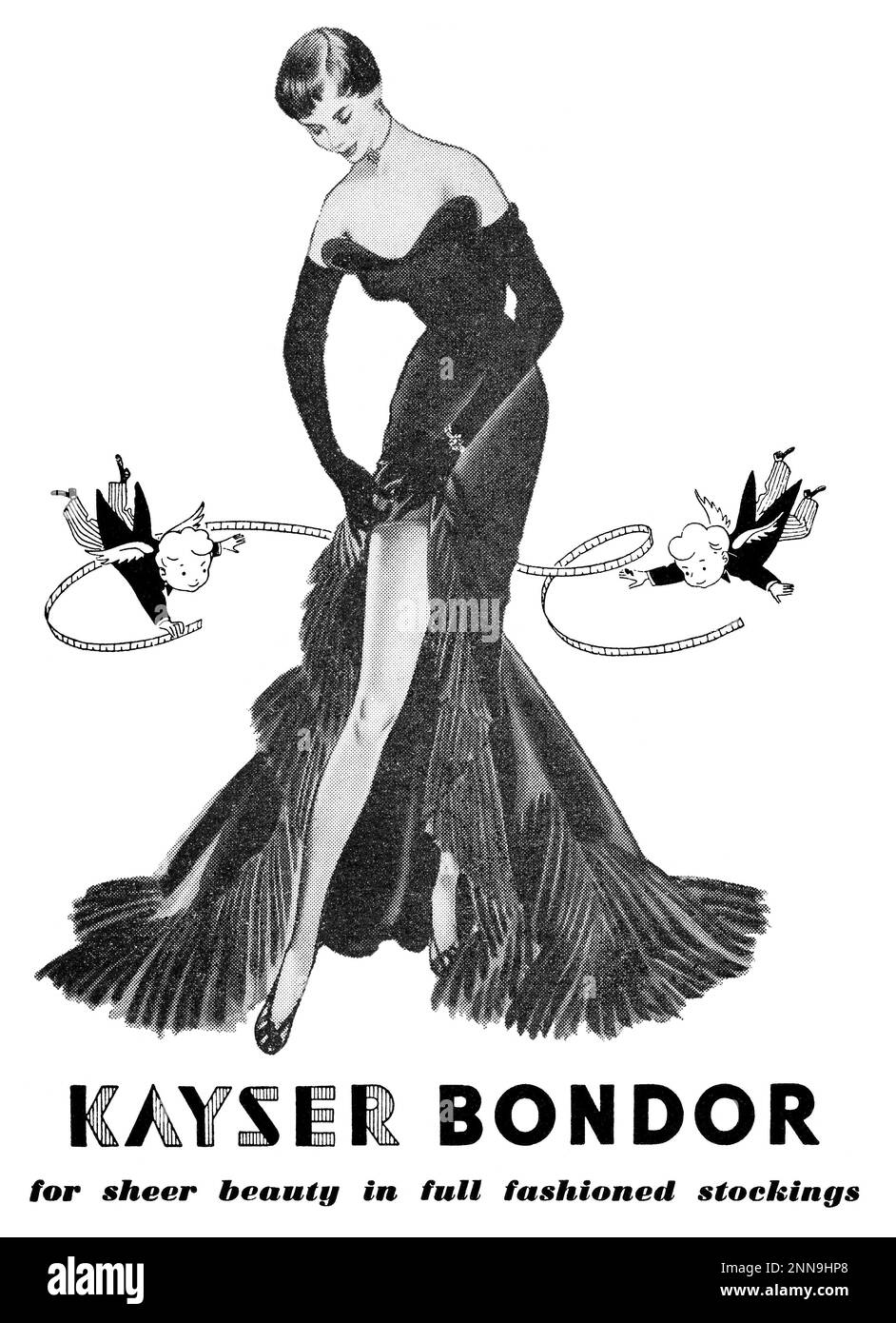 1950 pubblicità britannica per calze Kayser Bondor completamente fashioned. Foto Stock