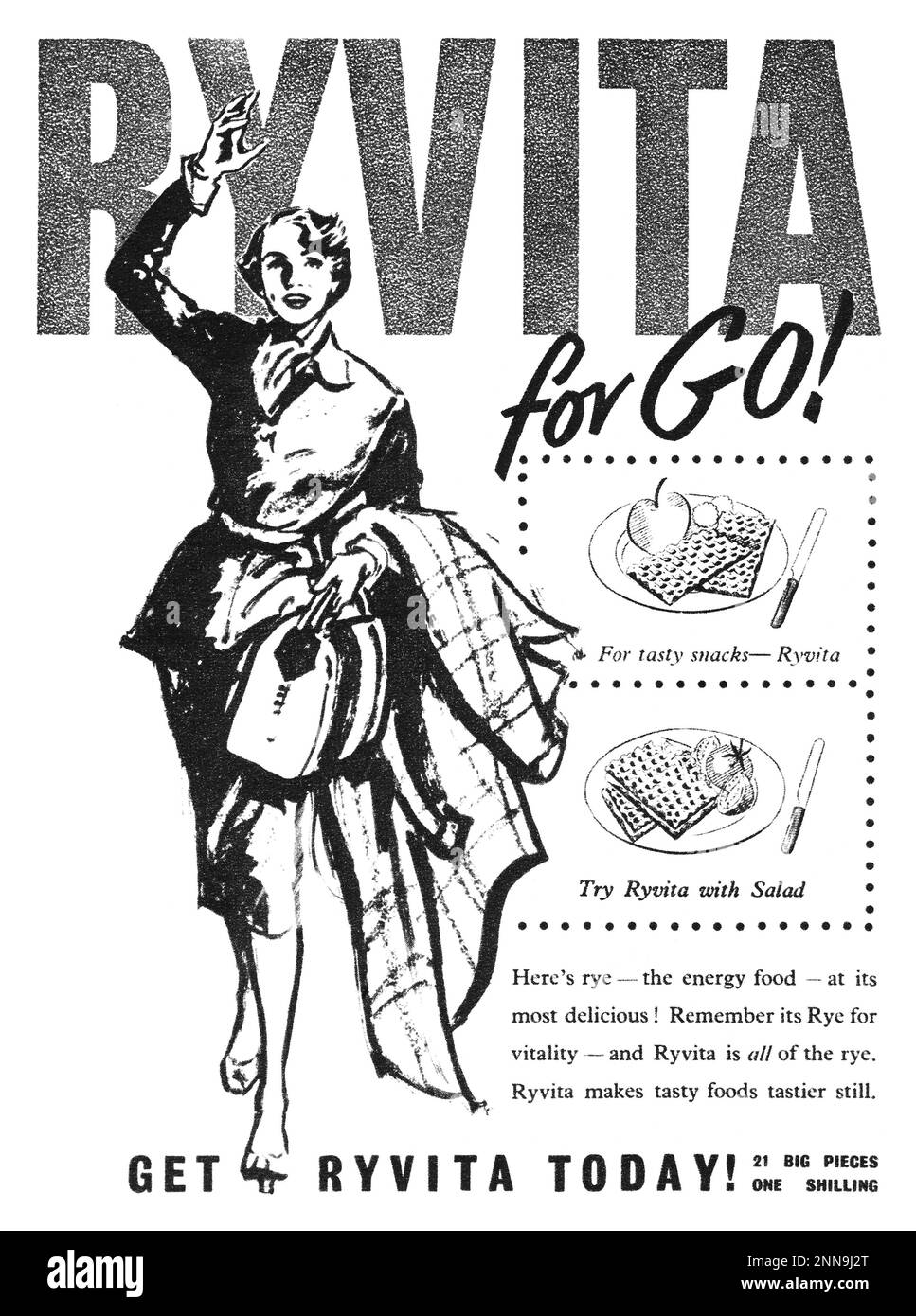 1950 pubblicità britannica per i cracker Ryvita. Foto Stock