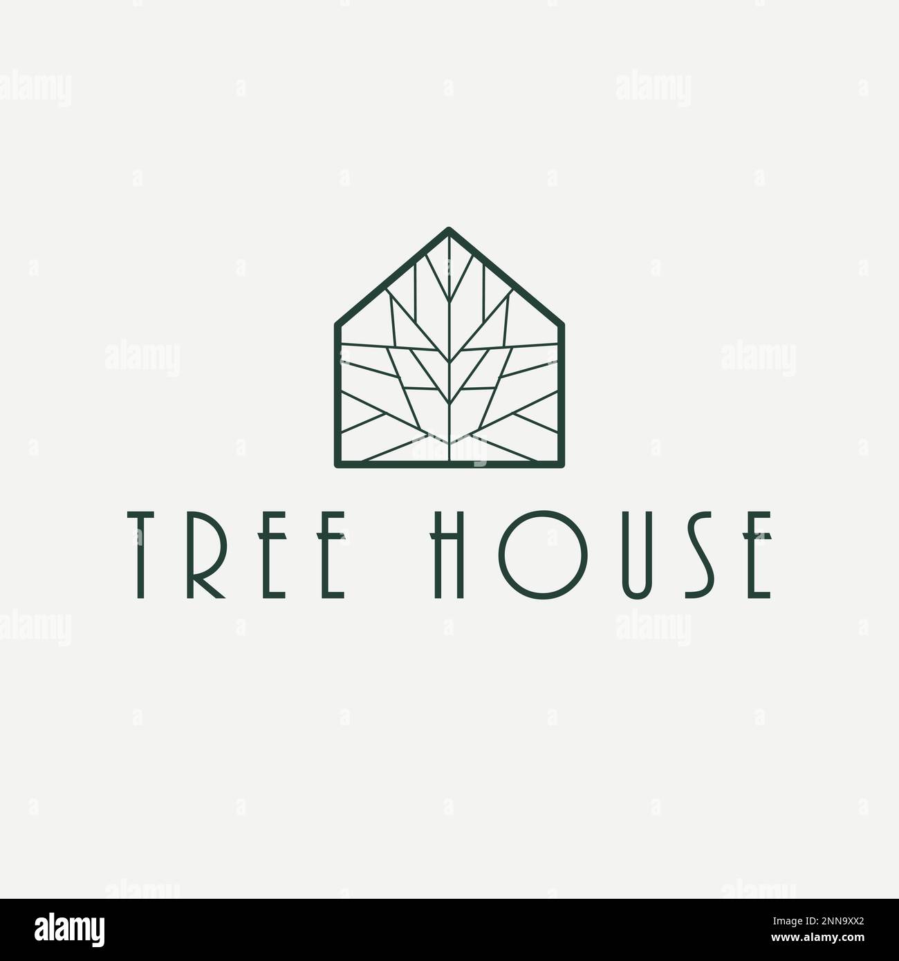 Albero in casa abstract logo template. Albero casa logo design. Logotipo immobiliare. Illustrazione Vettoriale