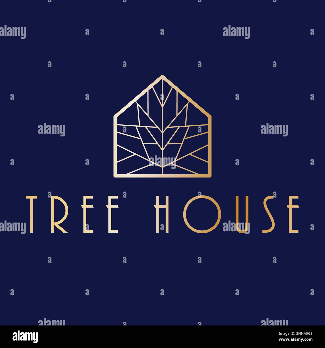 Albero in casa abstract logo template. Albero casa logo design. Logotipo immobiliare. Illustrazione Vettoriale