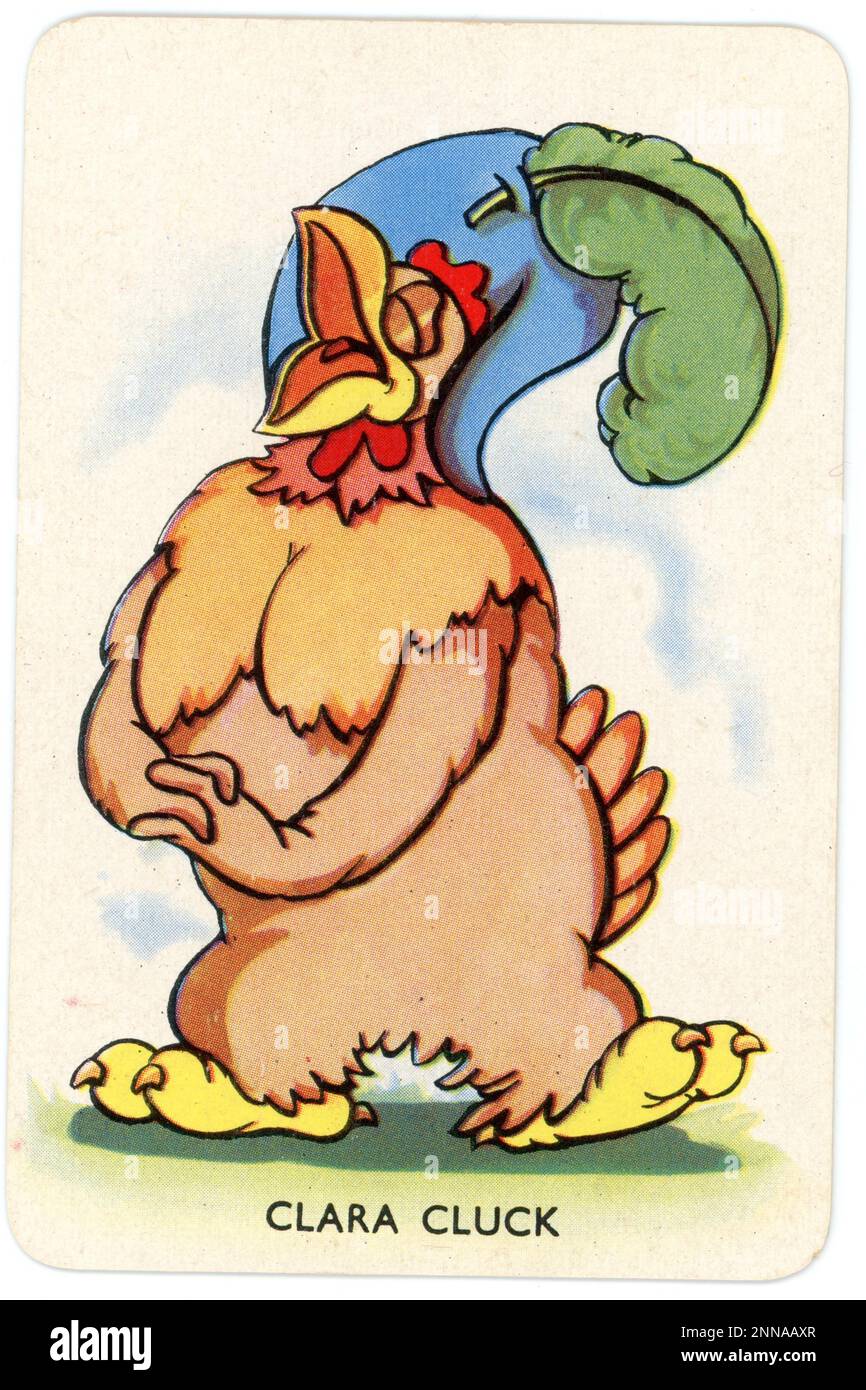 Carta con CLARA CLUCK da Shuffled Symphonies WALT DISNEY Card Game pubblicato nel 1939 in Regno Unito da Pepys Games su permesso di Walt Disney - Mickey mouse Ltd. Foto Stock