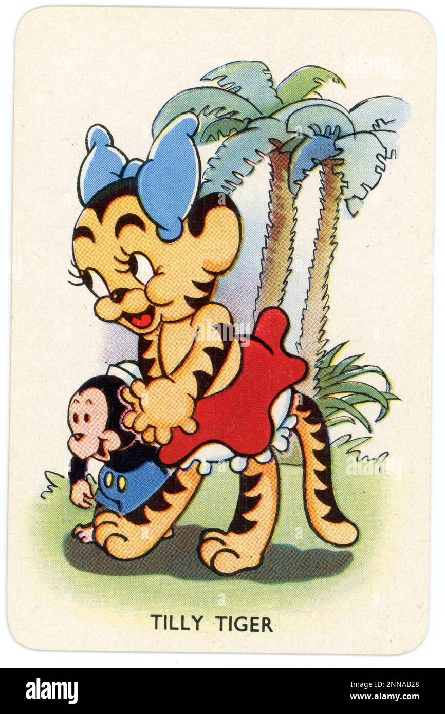 Carta con TILLY TIGER da Shuffled Symphonies WALT DISNEY Card Game pubblicato nel 1939 in Regno Unito da Pepys Games su autorizzazione di Walt Disney - Topolino Ltd. Foto Stock