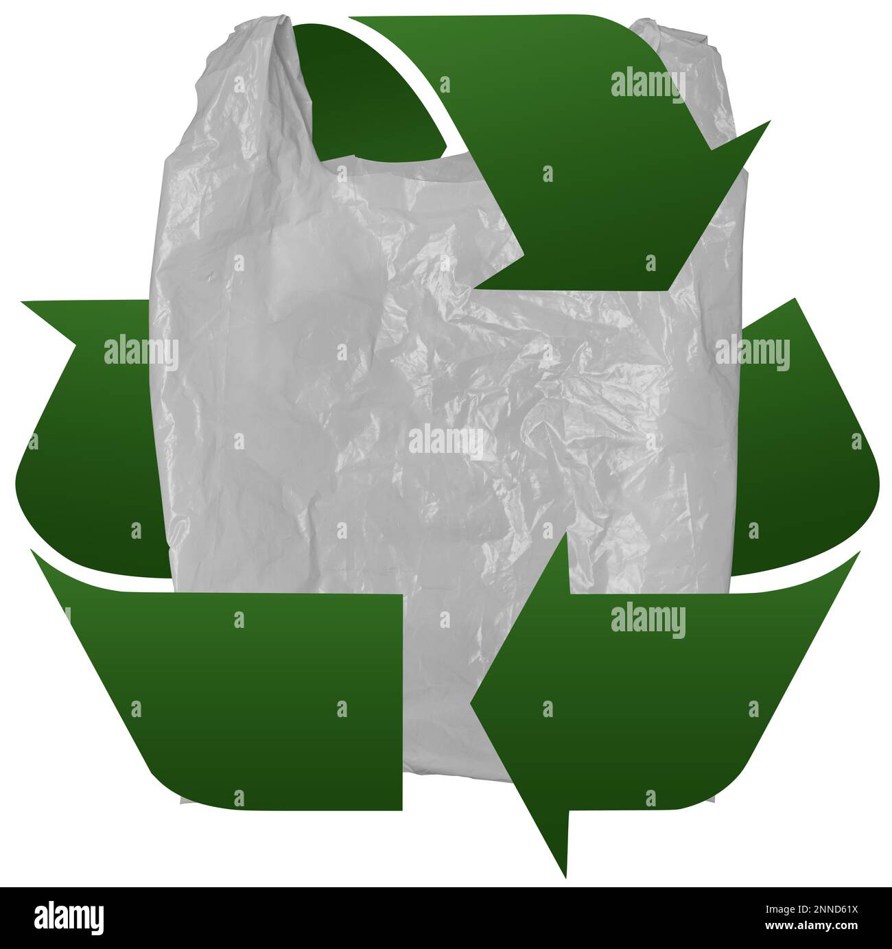 Sacchetto di plastica con simbolo di riciclaggio Foto Stock