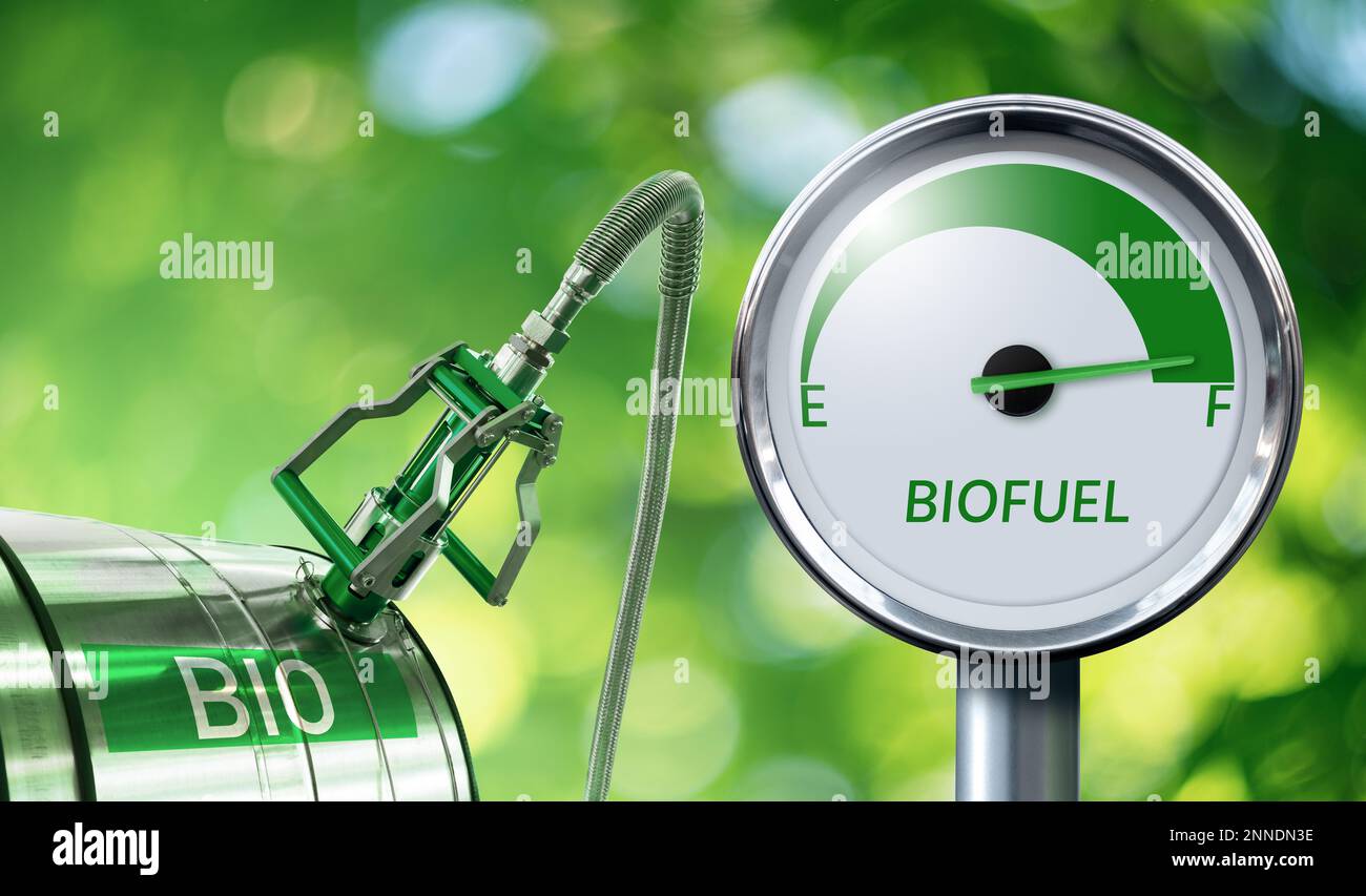 Concetto di decarbonizzazione del carburante biologico a emissioni di carbonio neutre Foto Stock