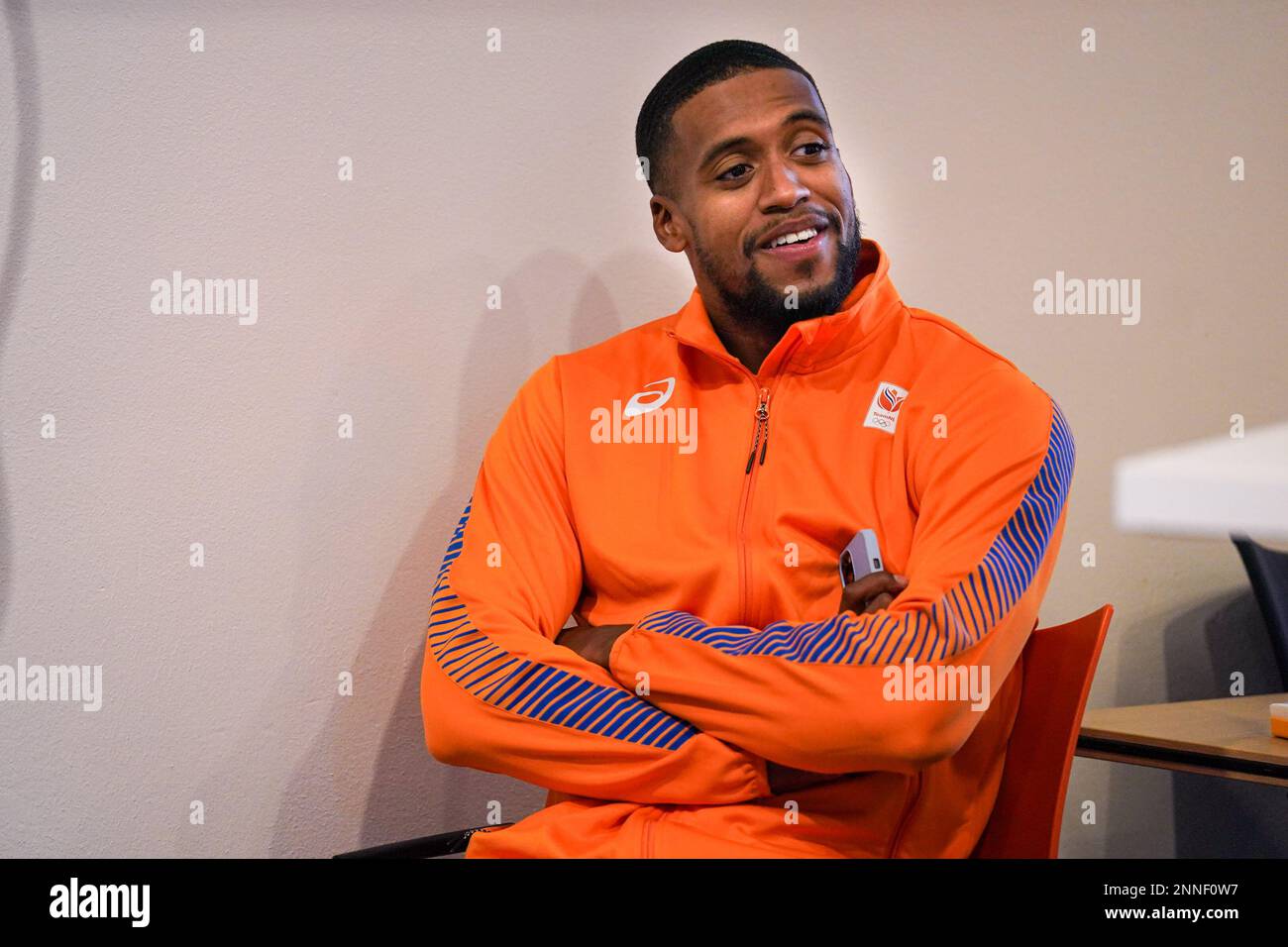 ARNHEM, PAESI BASSI - 23 FEBBRAIO: Isayah Boers of the Netherlands durante una conferenza stampa prima dei Campionati europei di atletica indoor al Papendal il 23 febbraio 2023 ad Arnhem, Paesi Bassi (Foto di Joris Verwijst/BSR Agency) Foto Stock