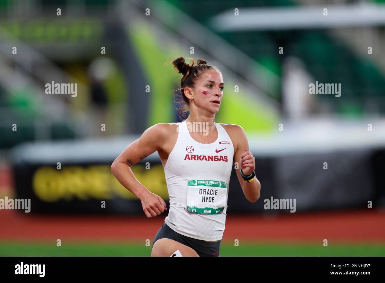 April 02, 2021 Gracie Hyde of the University of Arkansas competes in