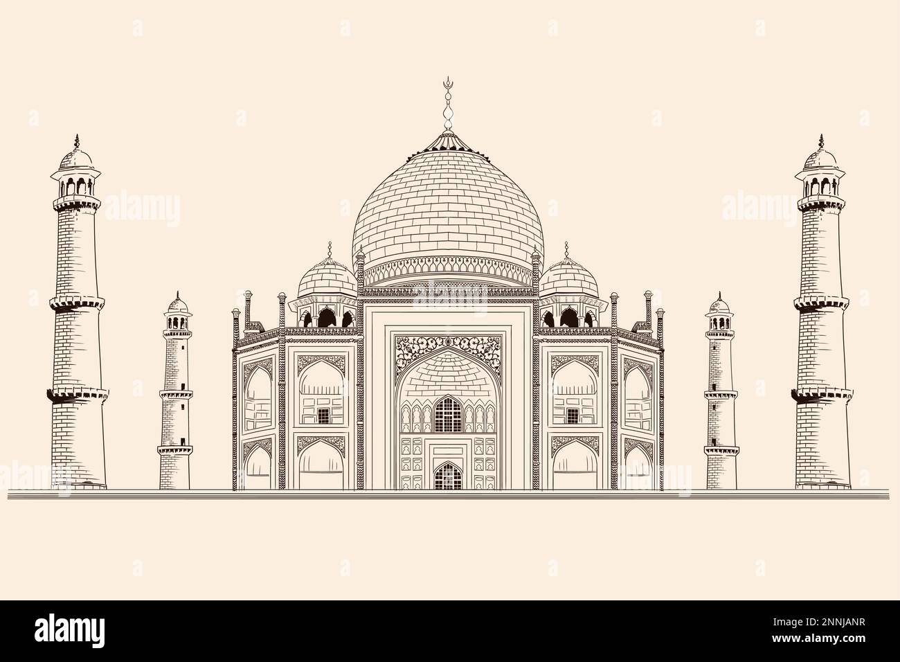 La Moschea del Taj Mahal. Illustrazione Vettoriale