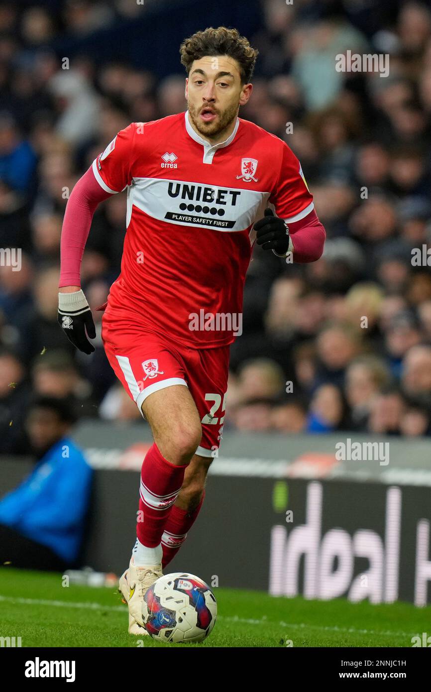 Matt Crooks #25 di Middlesbrough durante la partita del Campionato Sky Bet West Bromwich Albion vs Middlesbrough presso The Hawthorns, West Bromwich, Regno Unito, 25th febbraio 2023 (Foto di Steve Flynn/News Images) Foto Stock