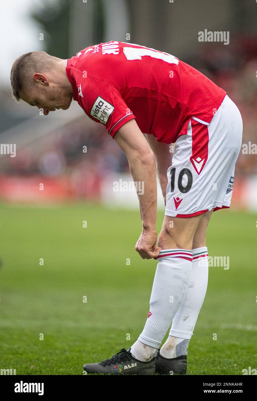 Wrexham, Wrexham County Borough, Galles. 25th febbraio 2023. Paul Mullin di Wrexham, durante il randello di calcio di V di associazione di Wrexham Dorking Wanderers all'ippodromo, nella lega nazionale di Vanarama. (Credit Image: ©Cody Froggatt/Alamy Live News) Foto Stock