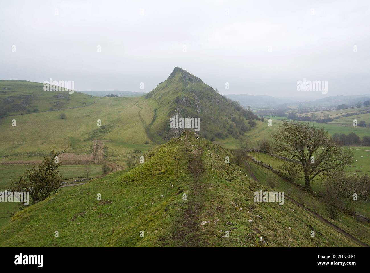Parkhouse Hill e Chrome Hill, Peak District National Park, Derbyshire, Inghilterra, Regno Unito. Staffordshire Moorlands.(Dragons Back Ridge) Foto Stock