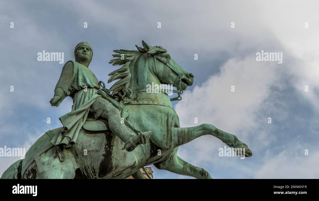 Statua equestre di Absalon, il fondatore di Copenaghen, 18 febbraio 2023 Foto Stock