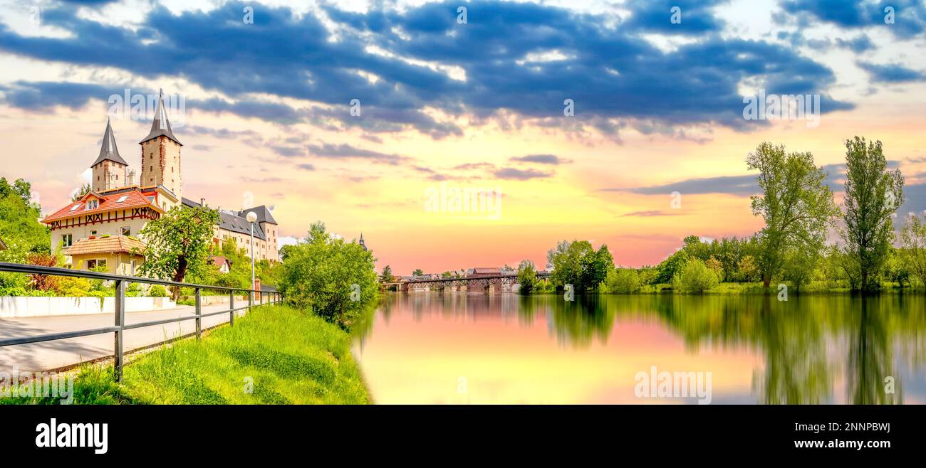Vista su Rochlitz, Germania Foto Stock