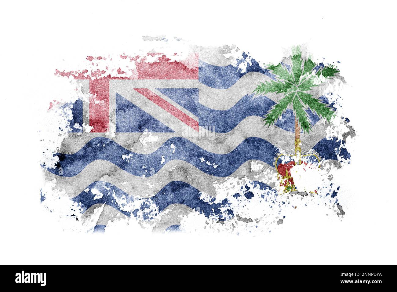 British, Gran Bretagna, territorio indiano territorio bandiera sfondo dipinto su carta bianca con acquerello Foto Stock