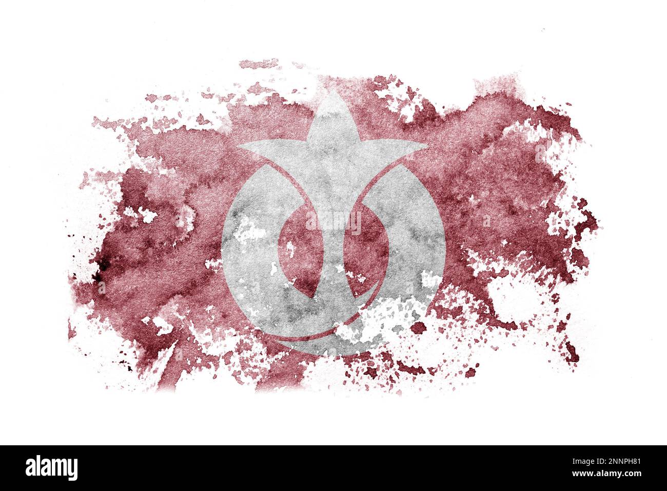 Giappone, Giapponese, Prefettura di Aichi sfondo bandiera dipinto su carta bianca con acquerello Foto Stock