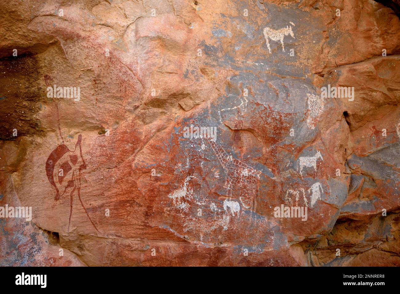 Dipinti rupestri nella grotta De Riet, lasciarono un bouquet, vicino a De Riet, nella regione di Kunene, Namibia Foto Stock