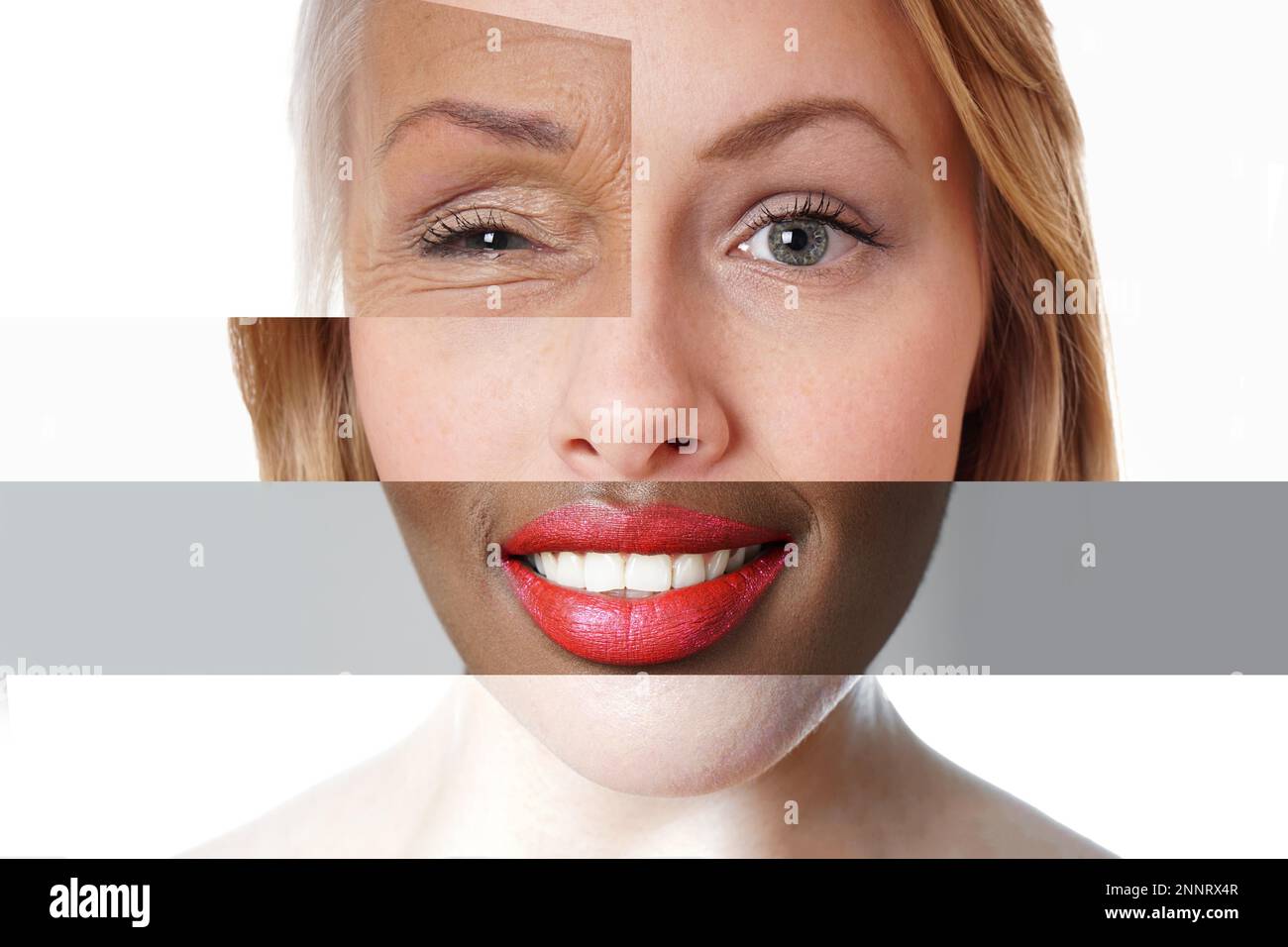 faccia composita fatta di donne multi-etniche di età differenti - concetto di diversità Foto Stock