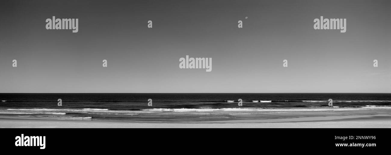 Spiaggia e onde nell'Oceano Pacifico in bianco e nero, Oregon, USA Foto Stock