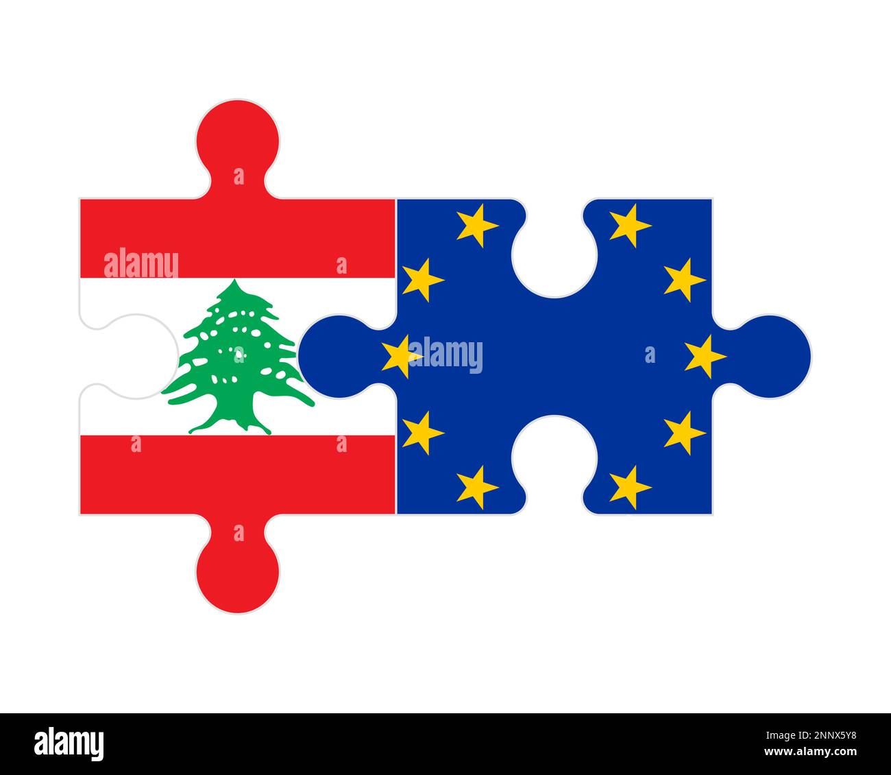 Puzzle connesso di bandiere del Libano e dell'Unione europea, vettore Illustrazione Vettoriale