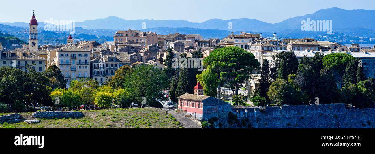 Case nel centro storico, Corfù, Isole IONIE, Grecia Foto Stock