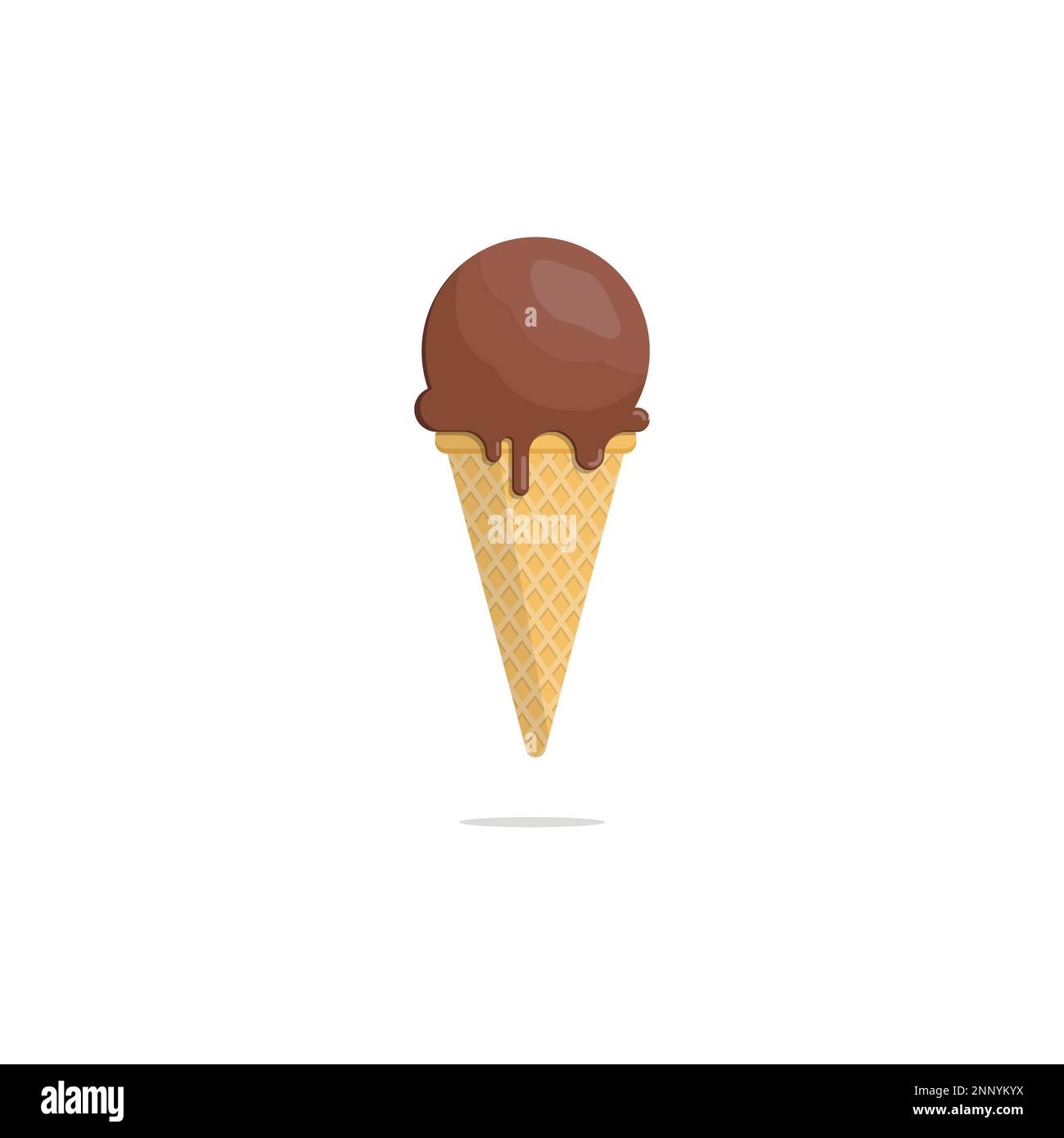 Design piatto di gelato al cioccolato dolce e freddo con fondo bianco isolato a cono Illustrazione Vettoriale