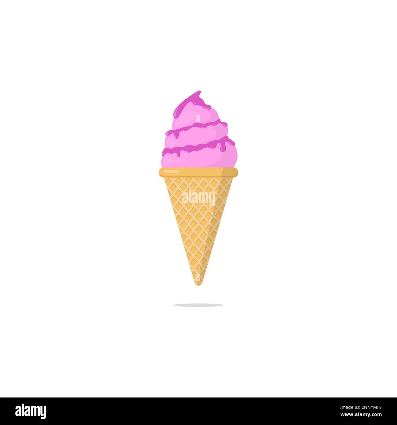 disegno vettoriale del gelato con sciroppo di fragola su un cono isolato su uno sfondo bianco Illustrazione Vettoriale