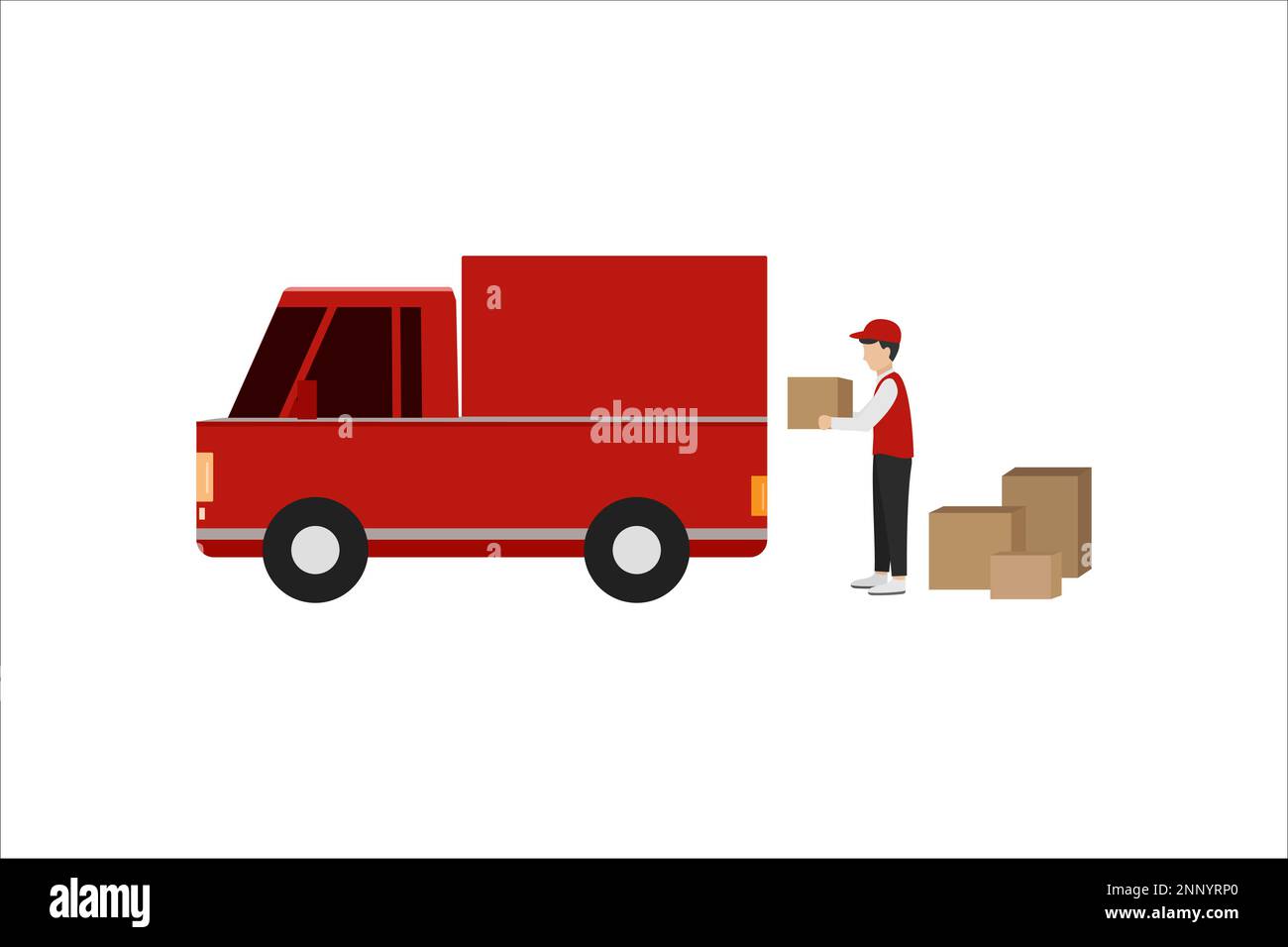 consegna merci pronte per la spedizione in camion servizio di consegna rapida concept design vettoriale isolato su sfondo bianco Illustrazione Vettoriale